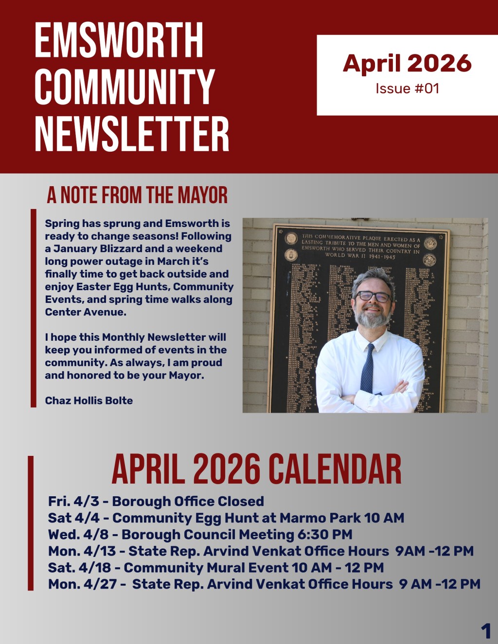 APRIL NEWSLETTER