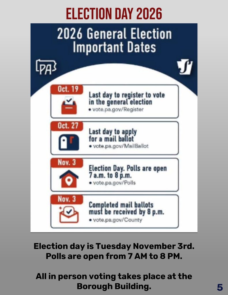 Graphic outlining important dates for the 2026 General Election in Pennsylvania, including registration deadlines and polling information.